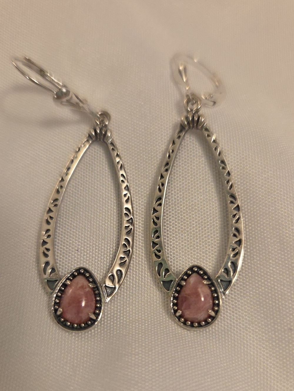Sterling Silver Teardrop Earrings with Pink Pear Gemstones
